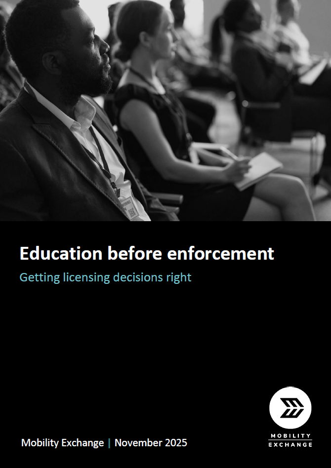 Front cover image of Mobility Exchange policy document - Education before enforcement, November 2025