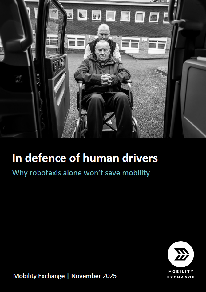 Front cover image of Mobility Exchange policy document - In defence of human drivers, November 2025