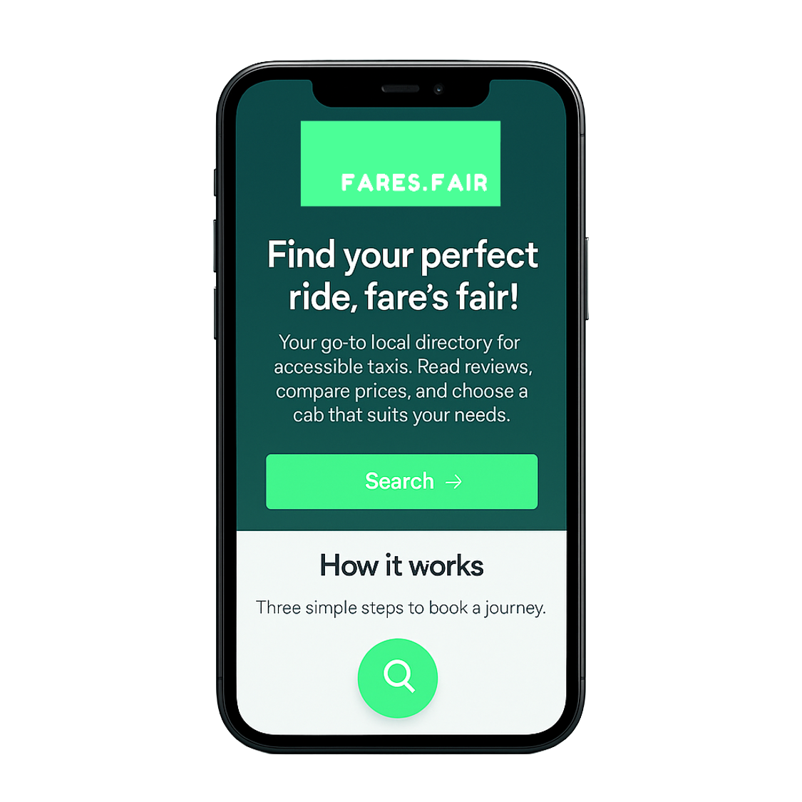 smartphone showing the FareFair home page