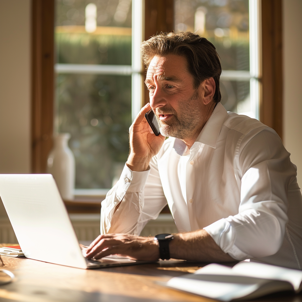 A man at home making an enquiry call about becoming a patient transport driver